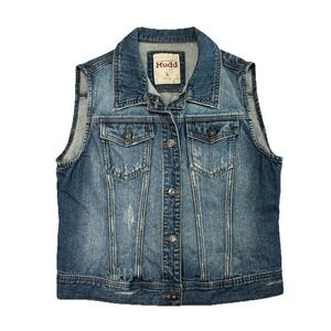 Mudd Denim Vest Womens Large Blue Distressed Trucker Jean Jacket Y2K